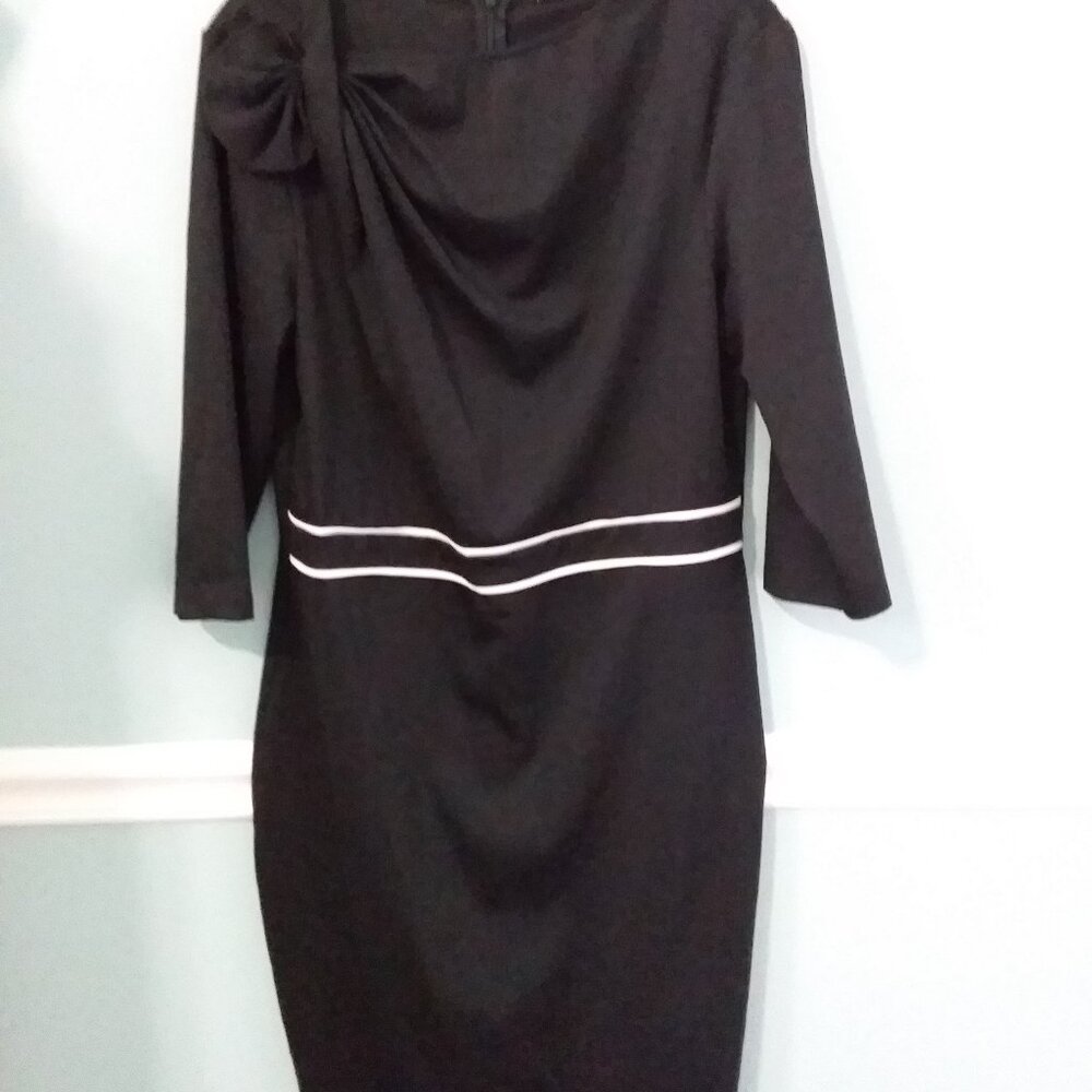 Vfshow Blacl Pleated Asymmetrical Bow Neck Sheath Dress